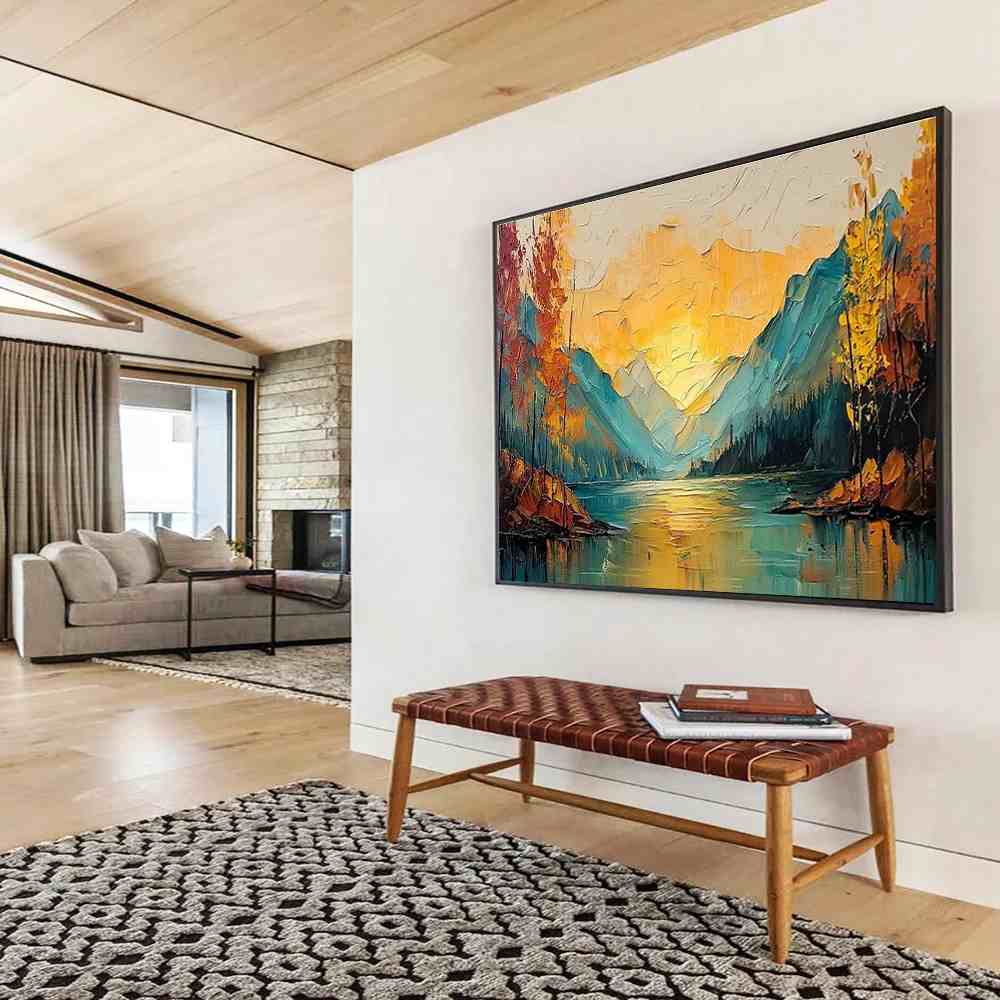 Mountain Hand-painted Landscape Evening Canvas Artwork VAX3X